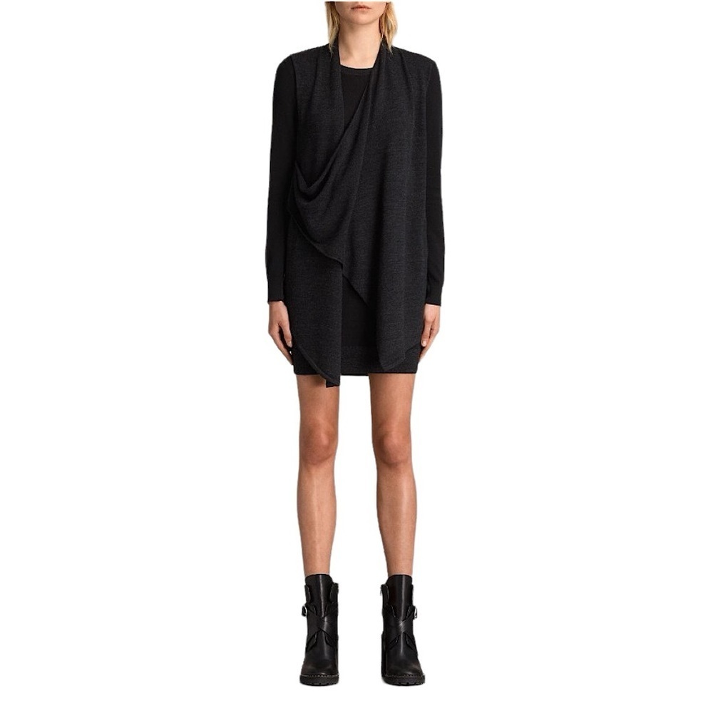 ALL SAINTS Drina Draped Merino Wool Sweater Dress - Picture 3 of 15